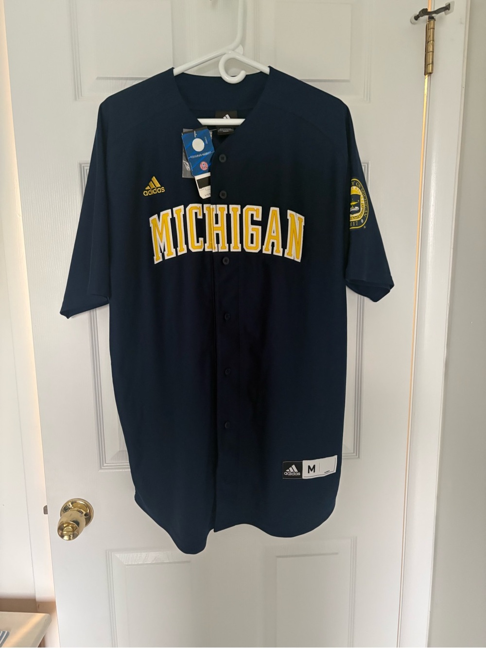 adidas Navy and Yellow Michigan Baseball Jersey - Men's